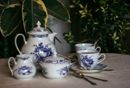 Tea Set - white and blue floral ceramic teacup set