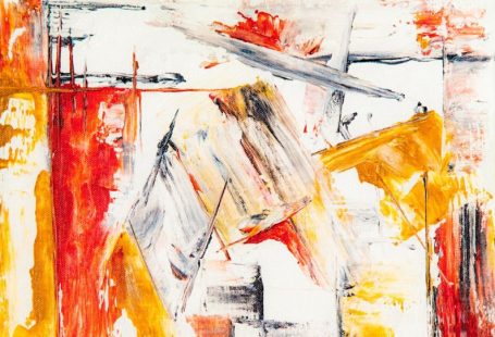 Abstract Painting - white, yellow, and red abstract painting