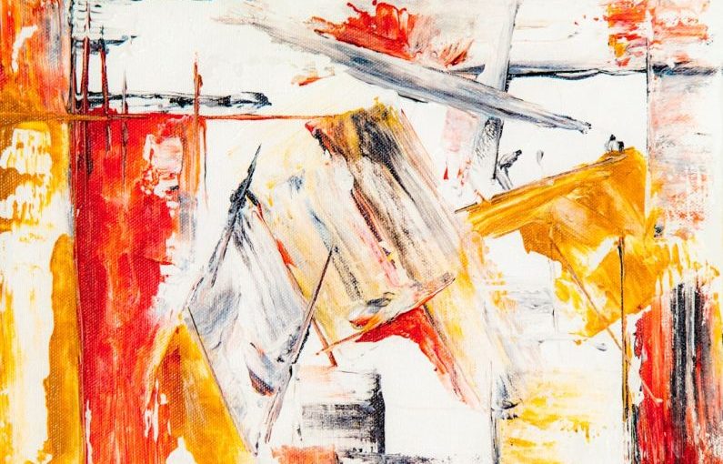 Abstract Painting - white, yellow, and red abstract painting