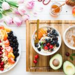 Healthy Breakfast - black and red cherries on white bowl