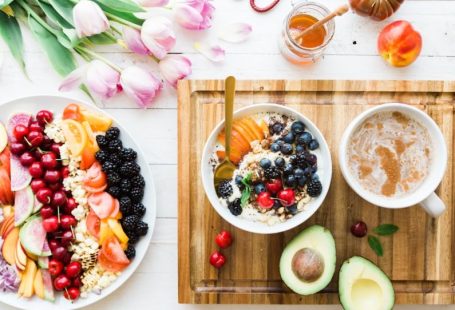 Healthy Breakfast - black and red cherries on white bowl